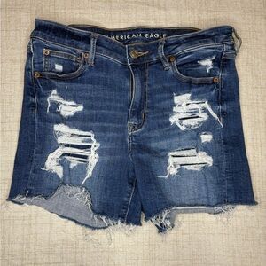 American Eagle Outfitters Distressed Dark Blue Jean Shorts